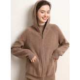 Women's Hooded Long Sleeve Zip Up Cashmere Cardigan